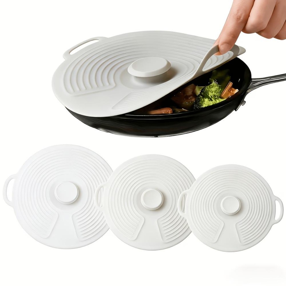 Silicone Stretch Lid - 3個セット シリコン製ストレッチ蓋 ポットやボウル用 ユニバーサルタイプ 再利用可能な食品保存カバー 耐熱性