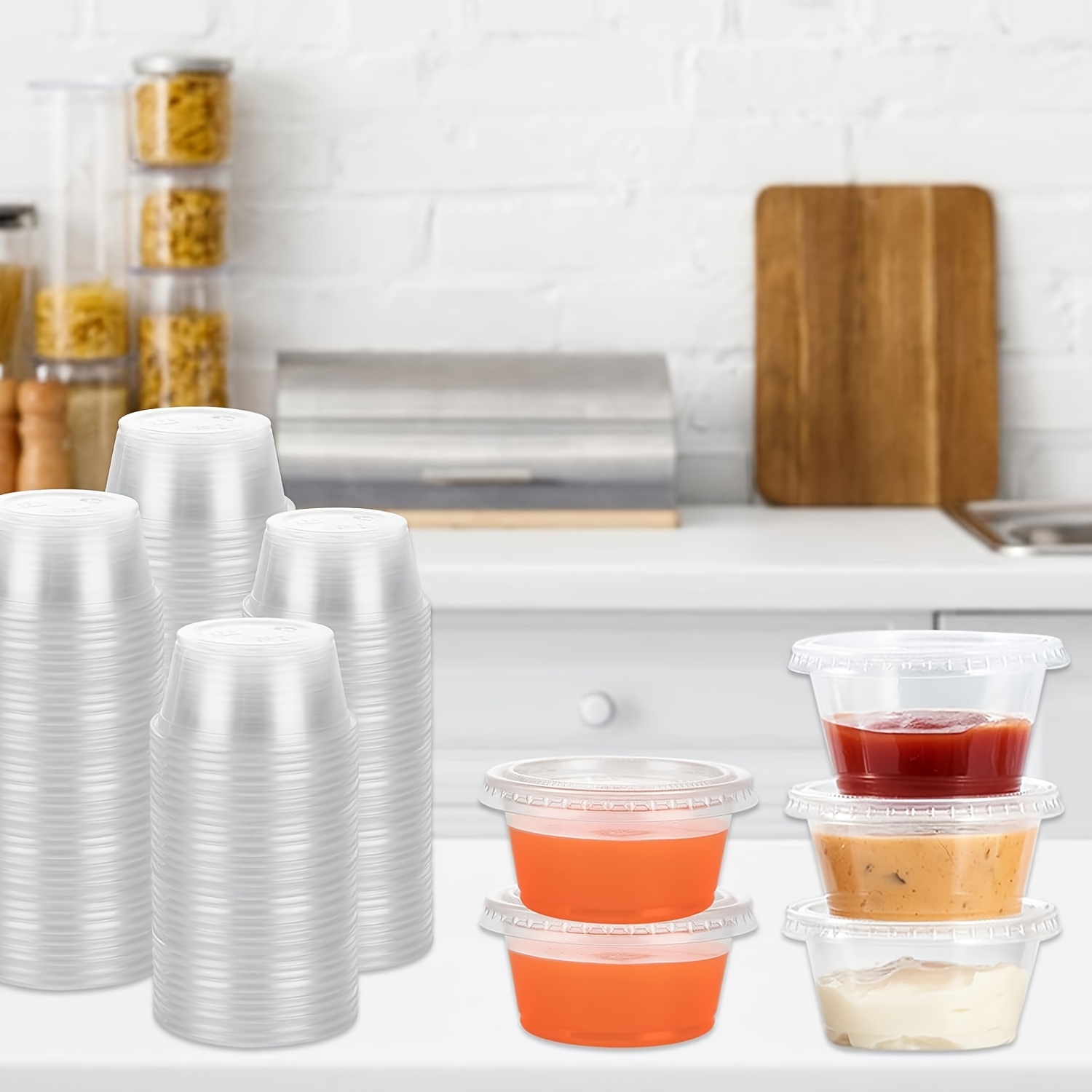 Food Storage Jars With Lids - 50/100 個使い捨てソースシールボックスプラスチックソースジャー蓋付きプラスチック透明食品小さなソース容器ボックス蓋付きキッチン