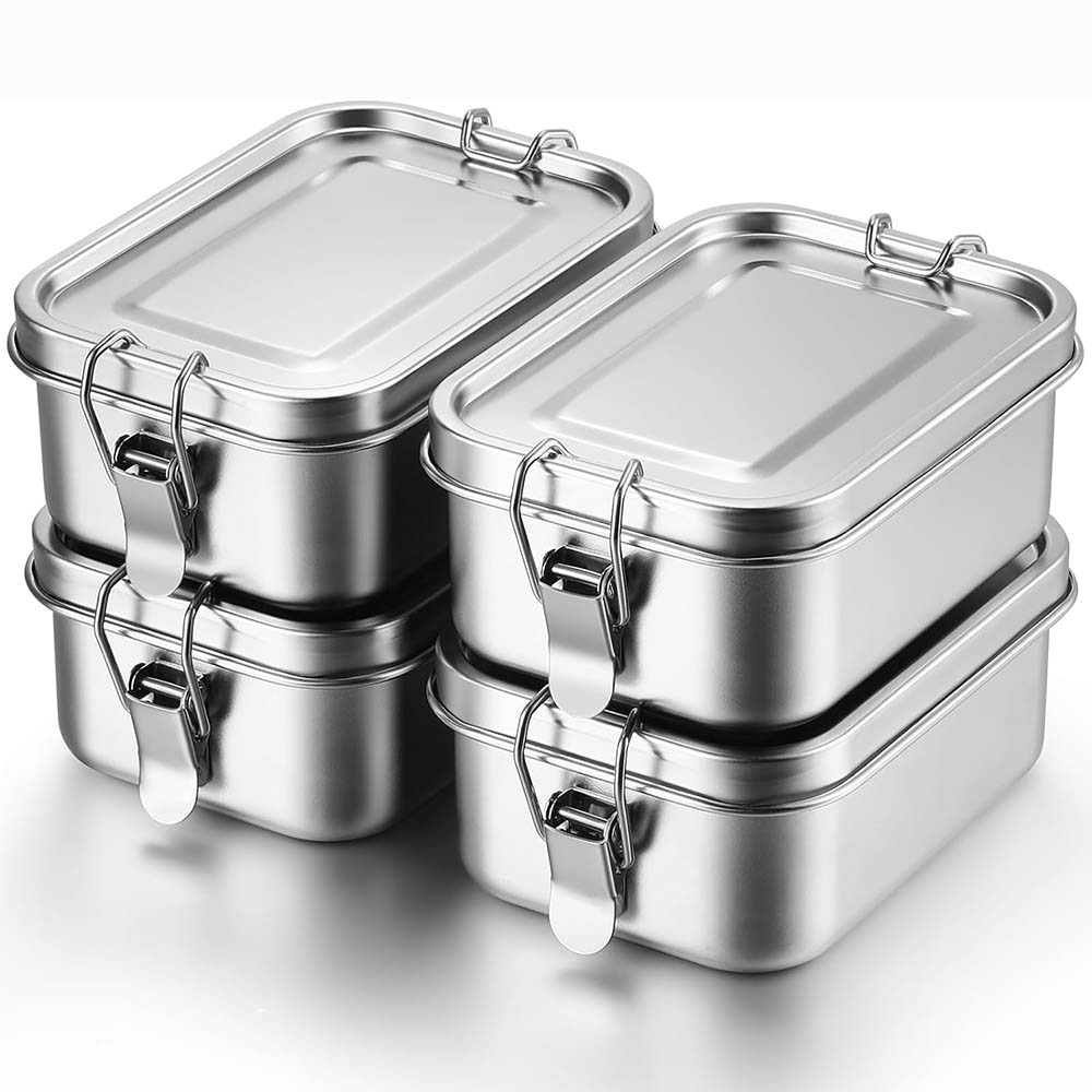 Food Storage Underground - 4 個のステンレス鋼弁当箱金属弁当箱食品保存容器ロック可能なクリップ付きランチスナックボックス仕事、学校