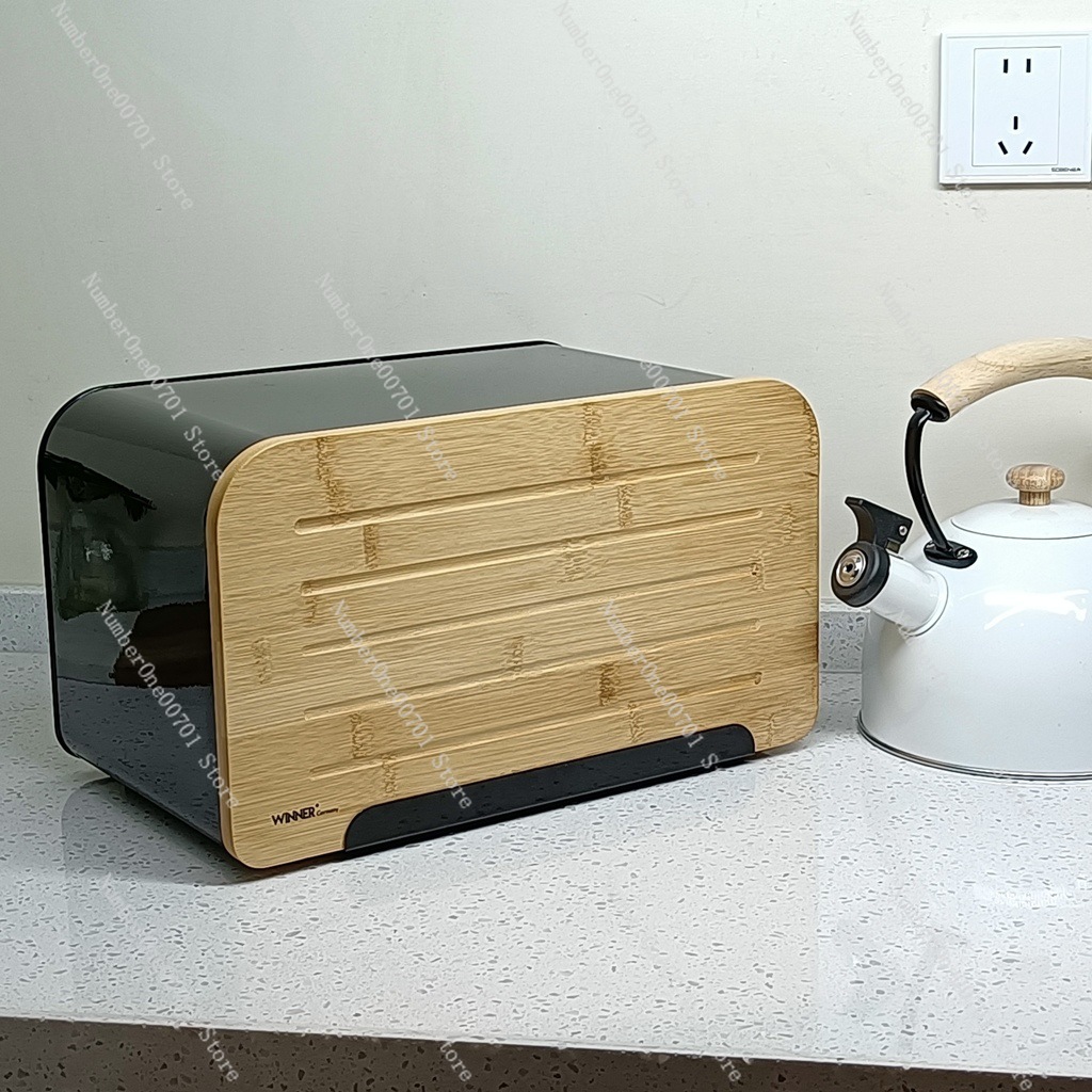 Food Storage Stainless Steel Containers - 竹製の蓋付きキッチンブレッドボックス、ステンレス製のパン収納容器、パンやスナック用の食品容器