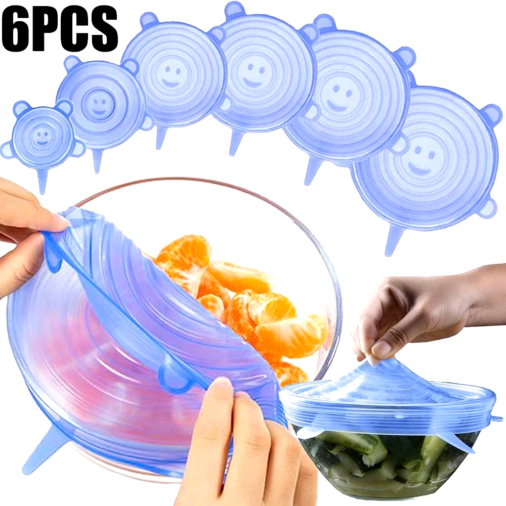 Silicone Stretch Lid - 6個入り食品グレードシリコン保存カバー、再利用可能な気密食品用ユニバーサルディッシュストレッチラウンド蓋、キッチンアクセサリー用