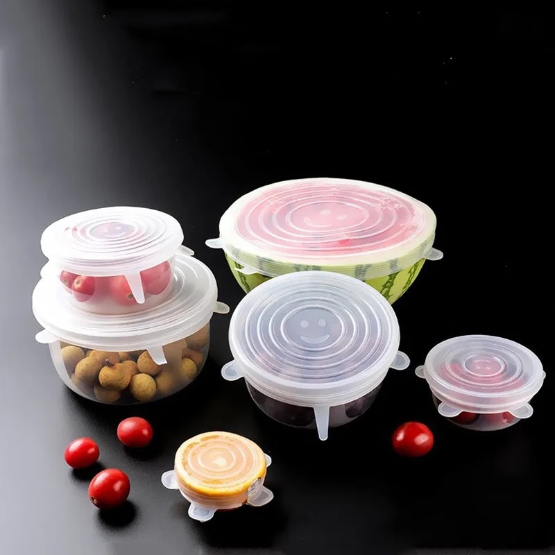 Silicone Stretch Lid - 1～4個入り シリコン製伸縮性カバー。キッチン用、電子レンジ用、食品用、ボウル用。伸縮性のあるシリコン製蓋。汎用性の高い蓋。