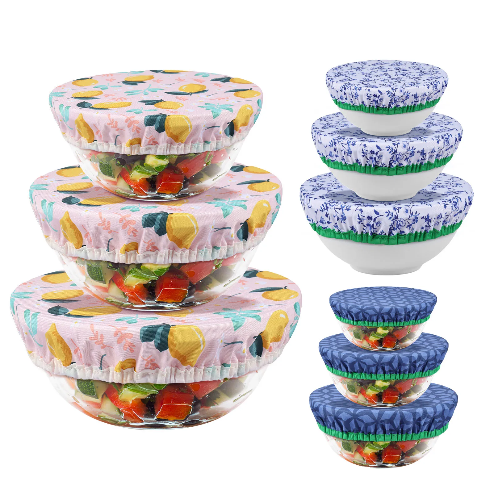 Food Storage Kitchen Container Set - 3 個ボウルカバーセット弾性再利用可能なボウルカバー 3 サイズ皿カバー綿布食品保存容器カバー家庭用キッチン