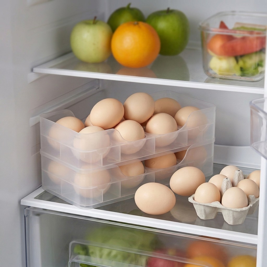 Food Storage For Refrigerator - 冷蔵庫ドア用積み重ね可能な卵ホルダー 透明プラスチック製卵収納ボックス 冷蔵庫オーガナイザー カウンタートップ キッチン食品容器
