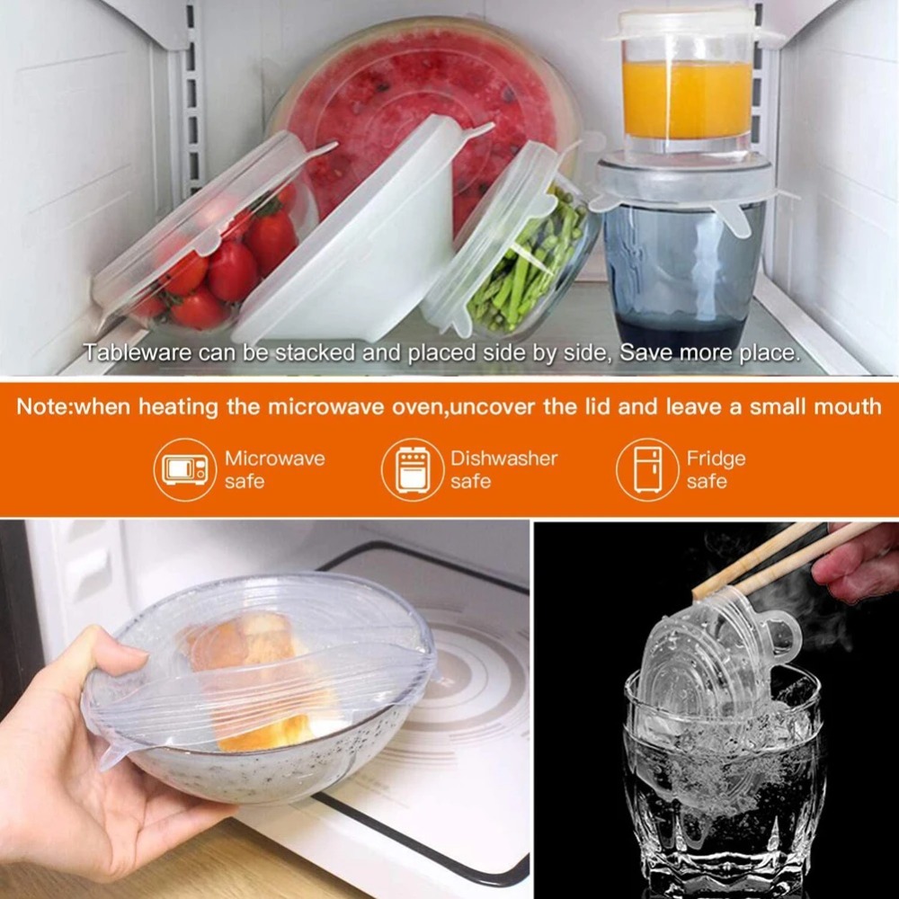 Silicone Stretch Lid - 6 個食品再利用可能な鮮度保持カバー滑り止めキッチンガジェットボウルキャップストレッチシリコン蓋
