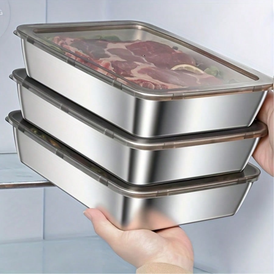 Food Storage Stainless Steel Containers - 6個セット（3つの容器＋3つの蓋）ステンレス製食品保存容器セット、積み重ね可能な食事準備容器、耐久性のある構造のランチボックス、錆びにくい、お手入れ簡単、ランチ、残り物、キッチン必需品、キッチンオーガナイザー、保存容器用