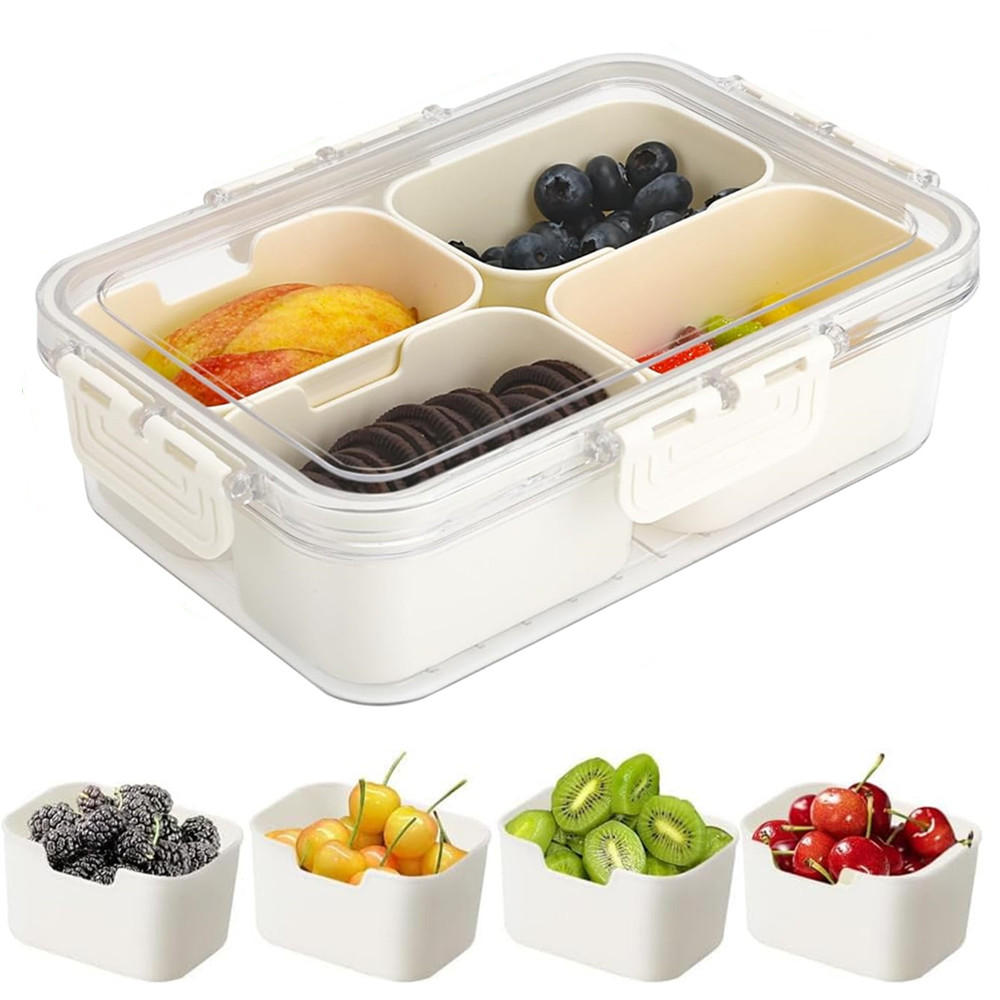 Food Storage Underground - ポータブル食品保存箱、スナック収納ボックス、蓋付き4つのコンパートメント、独立したサービングトレイ、キッチン用スナックボックス、フルーツフードコンテナ