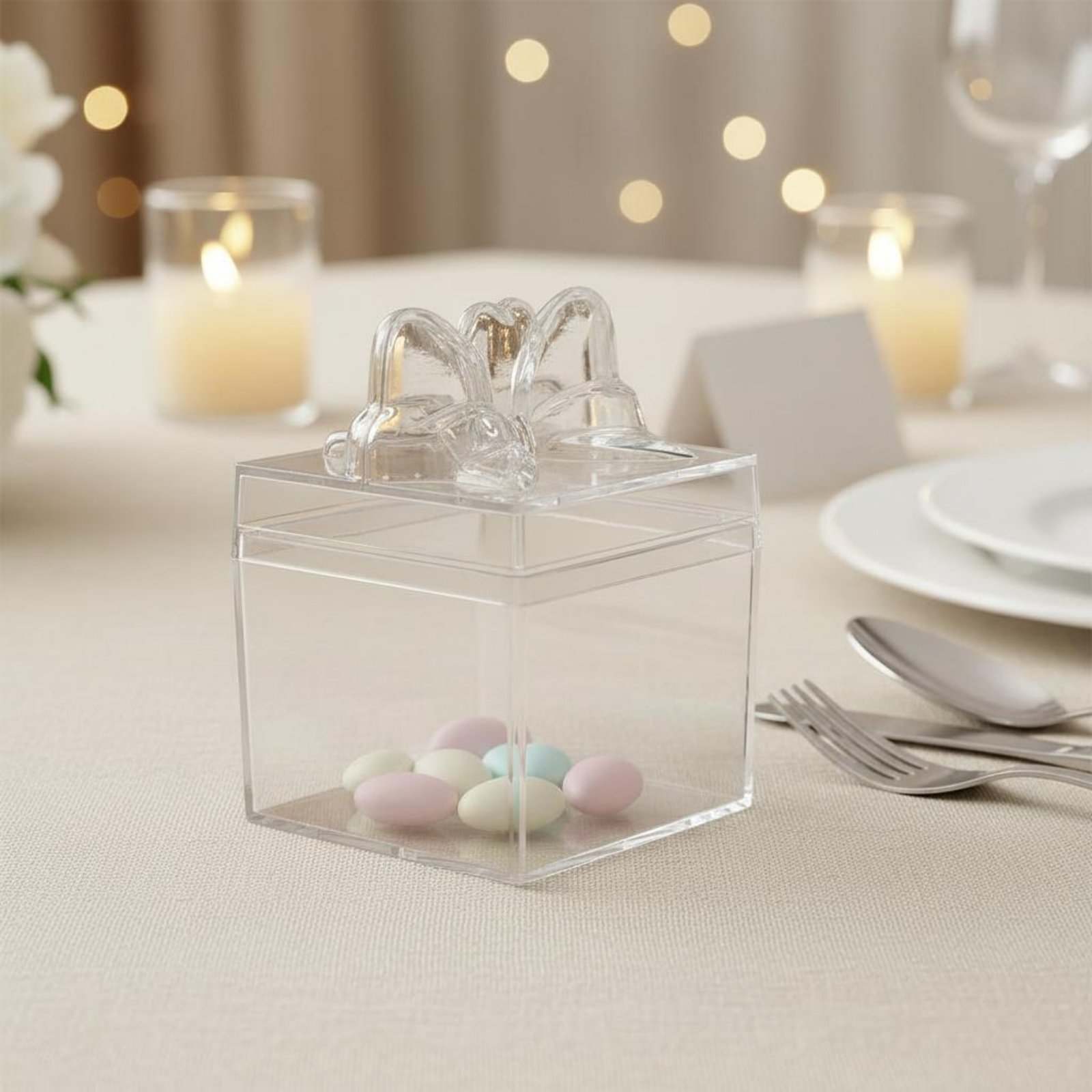 Food Storage And - 透明プラスチック製キャンディボックス、リボン付き多目的透明キャンディボックス、ミニキューブ容器、食品グレード、小物収納