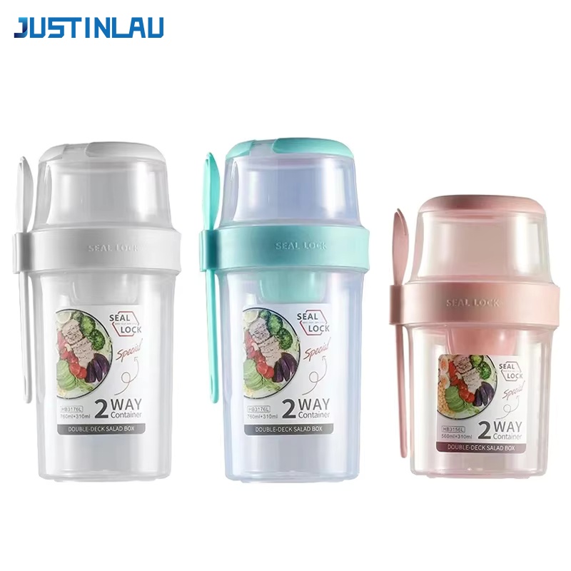 Food Storage Underground - JUSTINLAU ポータブルフィットネス減量サラダカップ朝食フルーツヨーグルトカップ蓋スプーン屋外食品保存ピクニック弁当箱