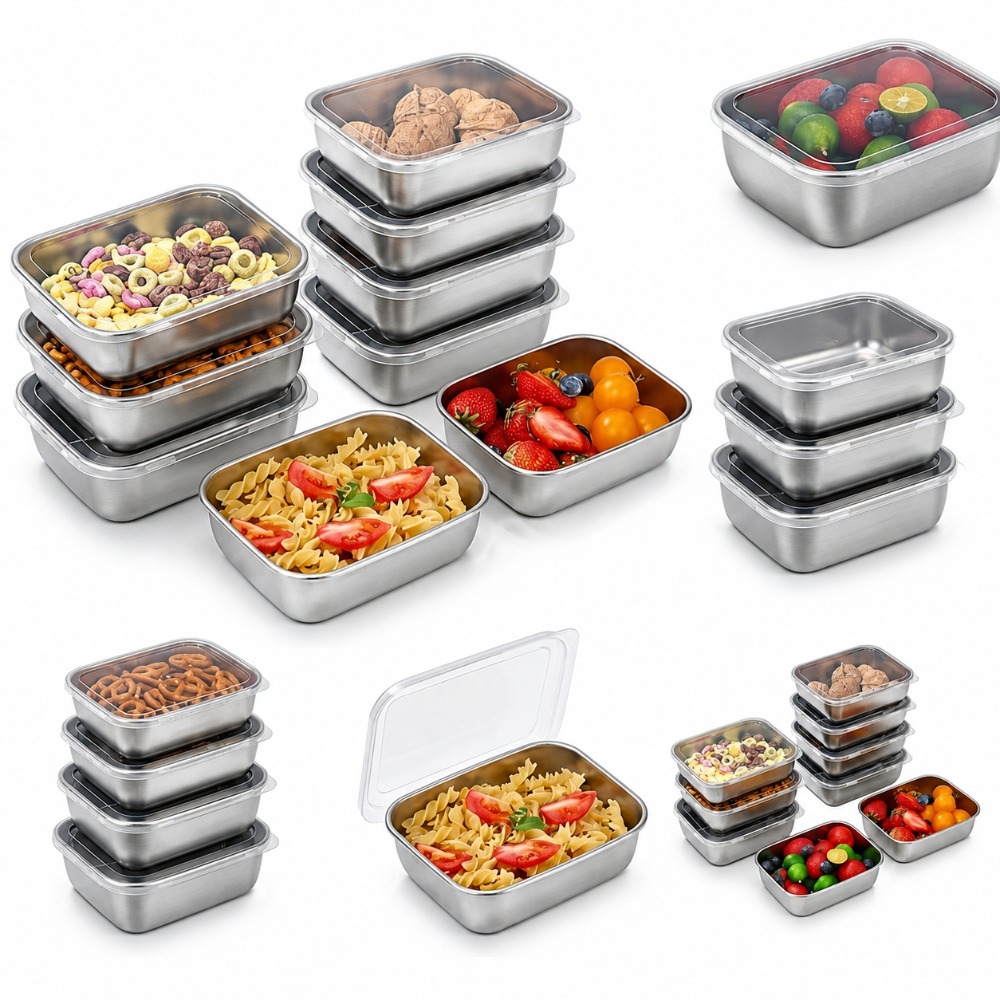 Food Storage Stainless Steel Containers - 6個入りステンレス製食品保存容器漏れ防止6個入りステンレス製食品保存容器ランチボックスキッチン用品セット