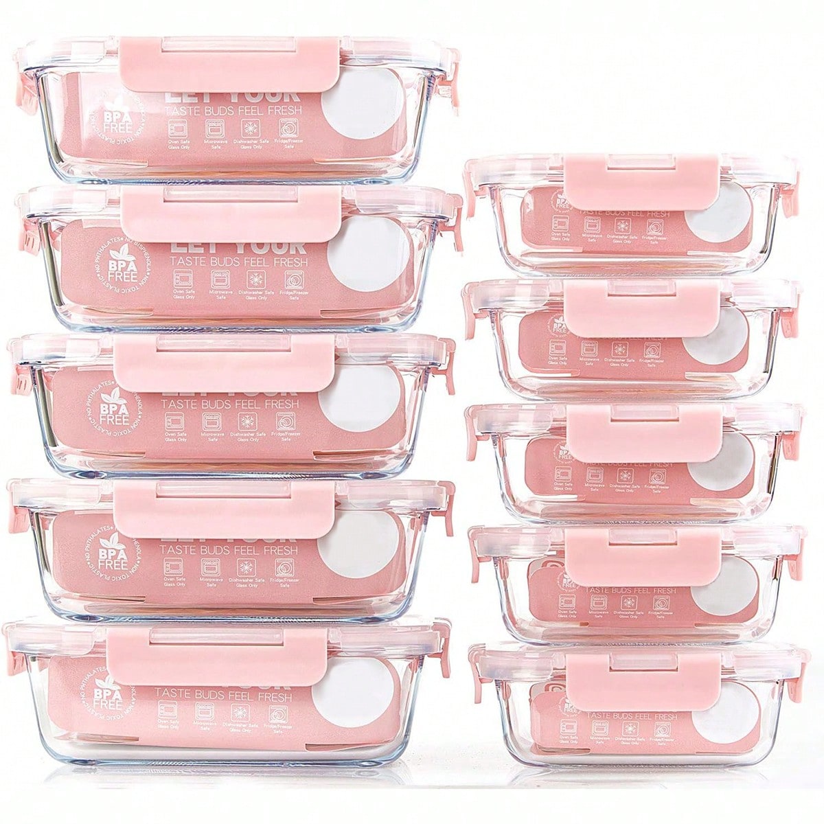 Food Storage Underground - 10個入りガラス製ミールプレップ容器、蓋付き食品保存容器、気密ガラスランチボックス、電子レンジ、オーブン、冷凍庫、食洗機対応