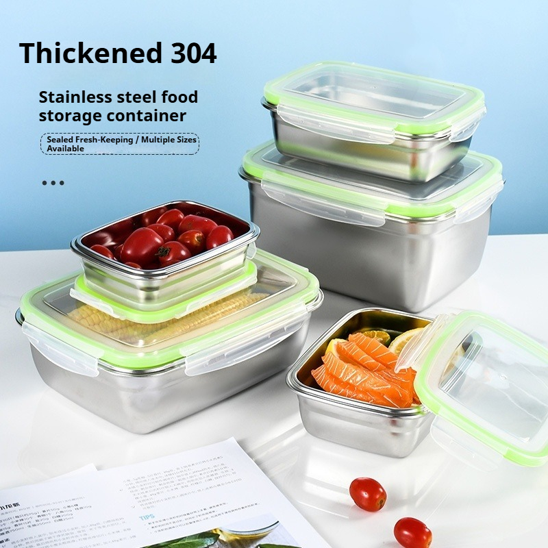 Food Storage Stainless Steel Containers - 304ステンレス製ランチボックスセット、シリコン製透明蓋付き、積み重ね可能な食品保存容器、キッチン、学校、オフィス用