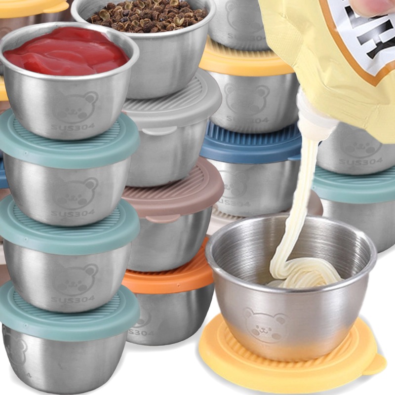 Silicone Stretch Lid - 10/1pc 50ml 漏れ防止ステンレス鋼ディップソースカップ食品容器再利用可能なサラダドレッシング容器シリコンストレッチ蓋