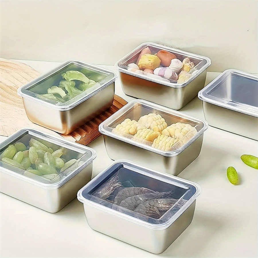 Food Storage Underground - 1/3/5 個ステンレス鋼食品収納ボックス鮮度保持ボックス蓋付き、長方形ソーセージ麺フルーツ皿カバー付き
