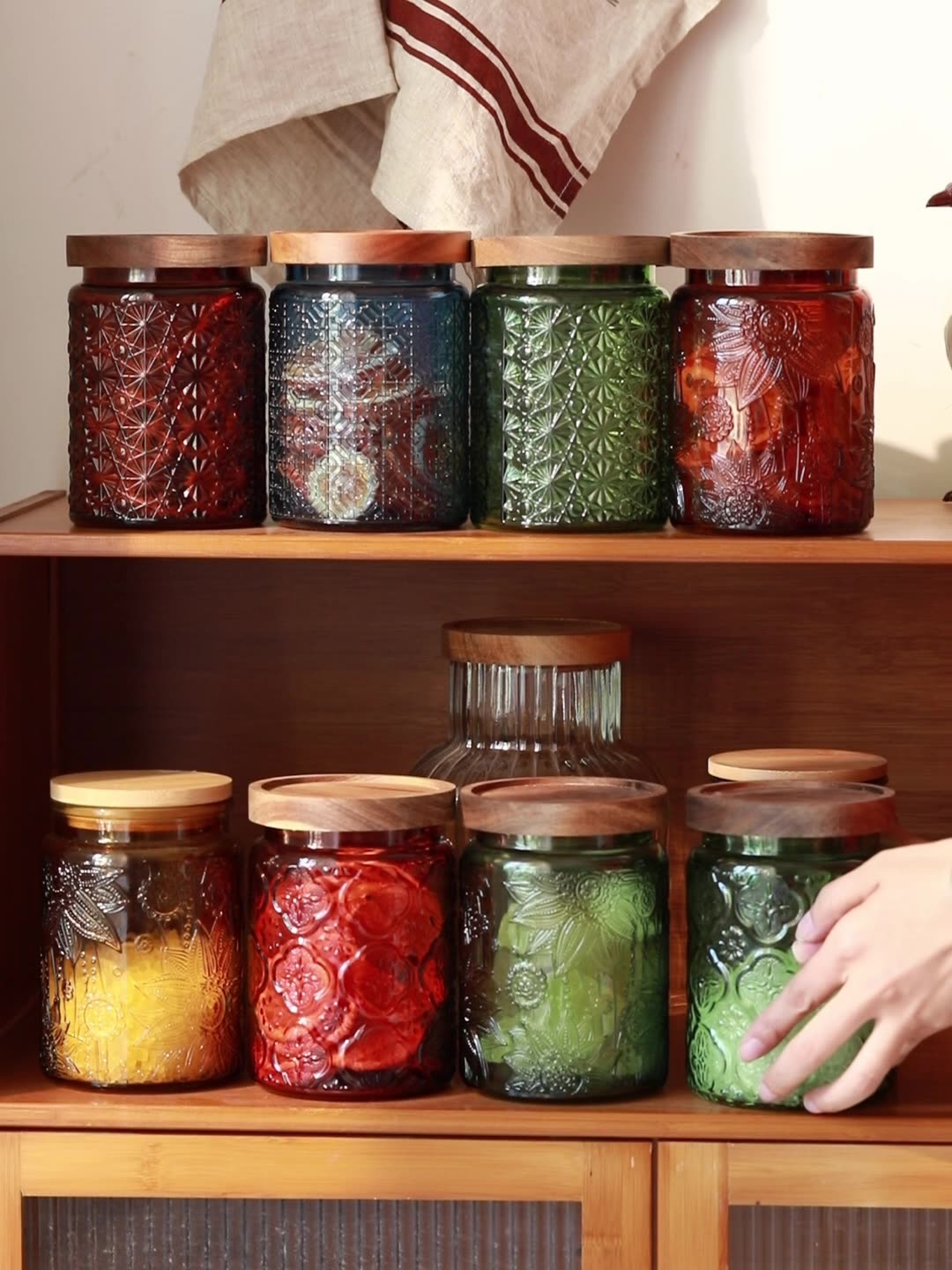 Food Storage Jars With Lids - 木製の蓋付きのガラス製収納ジャー,気密,ヴィンテージ,クッキー,キャンディー,コーヒー,紅茶,キッチンパントリー