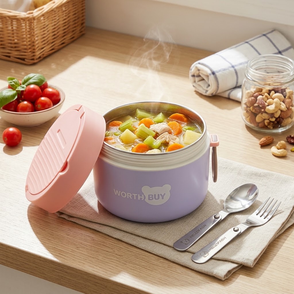 Food Storage Underground - 304ステンレス製保温ランチボックス 子供用学校弁当箱 電子レンジ対応食品保存容器 密閉型スープサーモス カトラリー付き