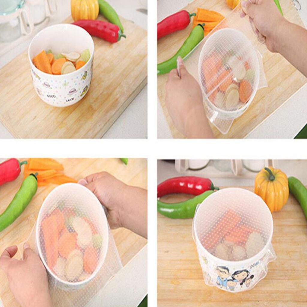 Silicone Stretch Lid - 耐久性のある透明シリコンストレッチ蓋、気密カバーセット、蓋付き食品保存容器とキッチンシリコンジャー用