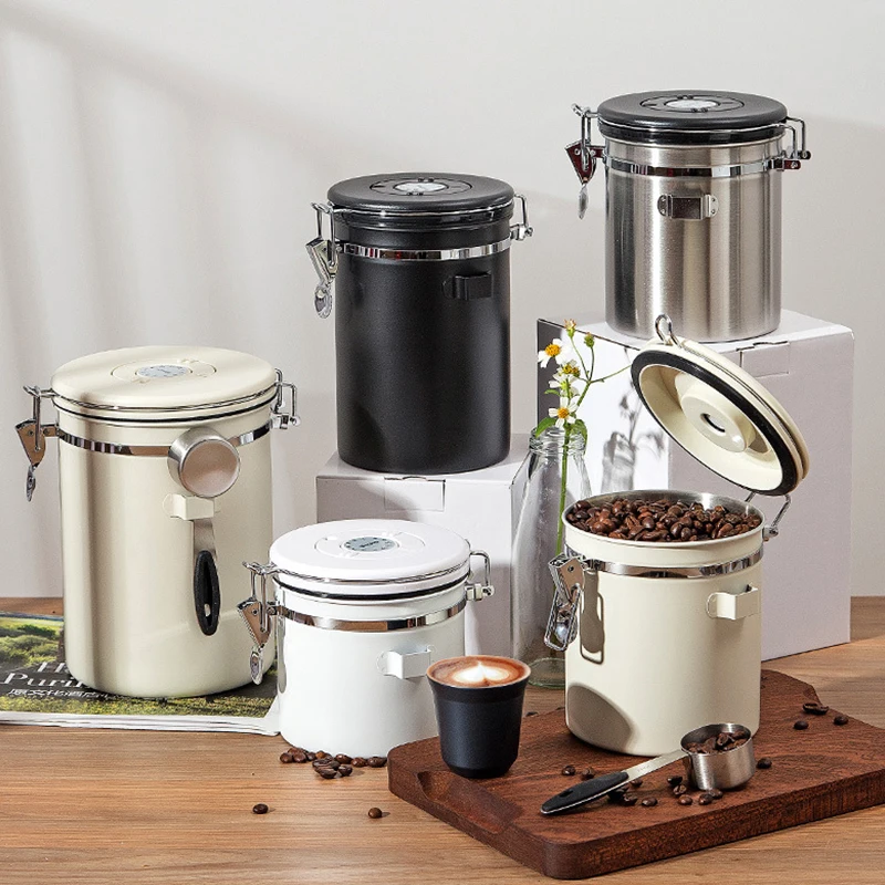 304ステンレス製密閉蓋コーヒー豆真空保存容器、気密食品容器 - Food Storage Stainless Steel Containers のレビューと価格