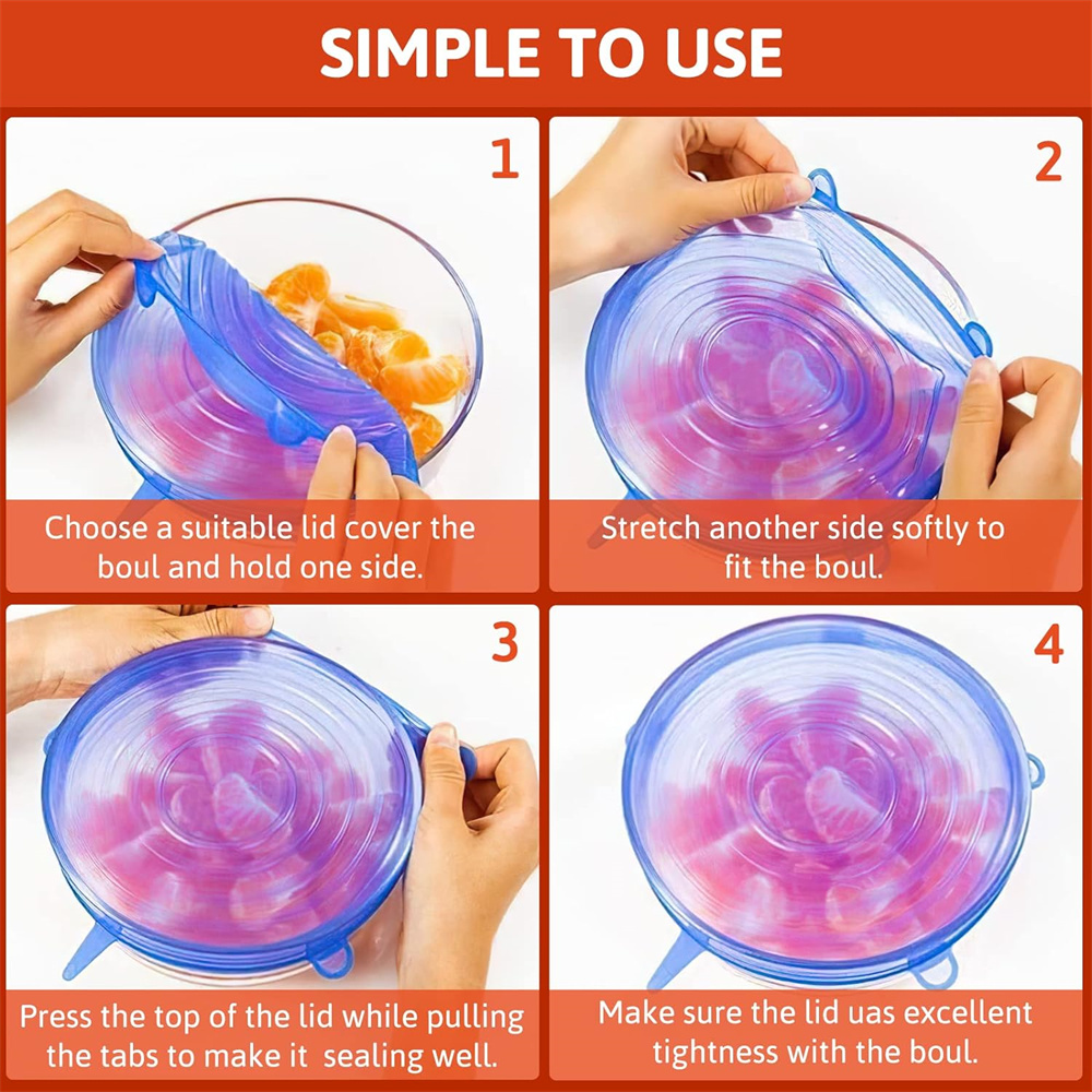 食品保存用の丸いシリコン蓋、6個、ユニバーサルフードカバー、 - Silicone Stretch Lid のレビューと価格