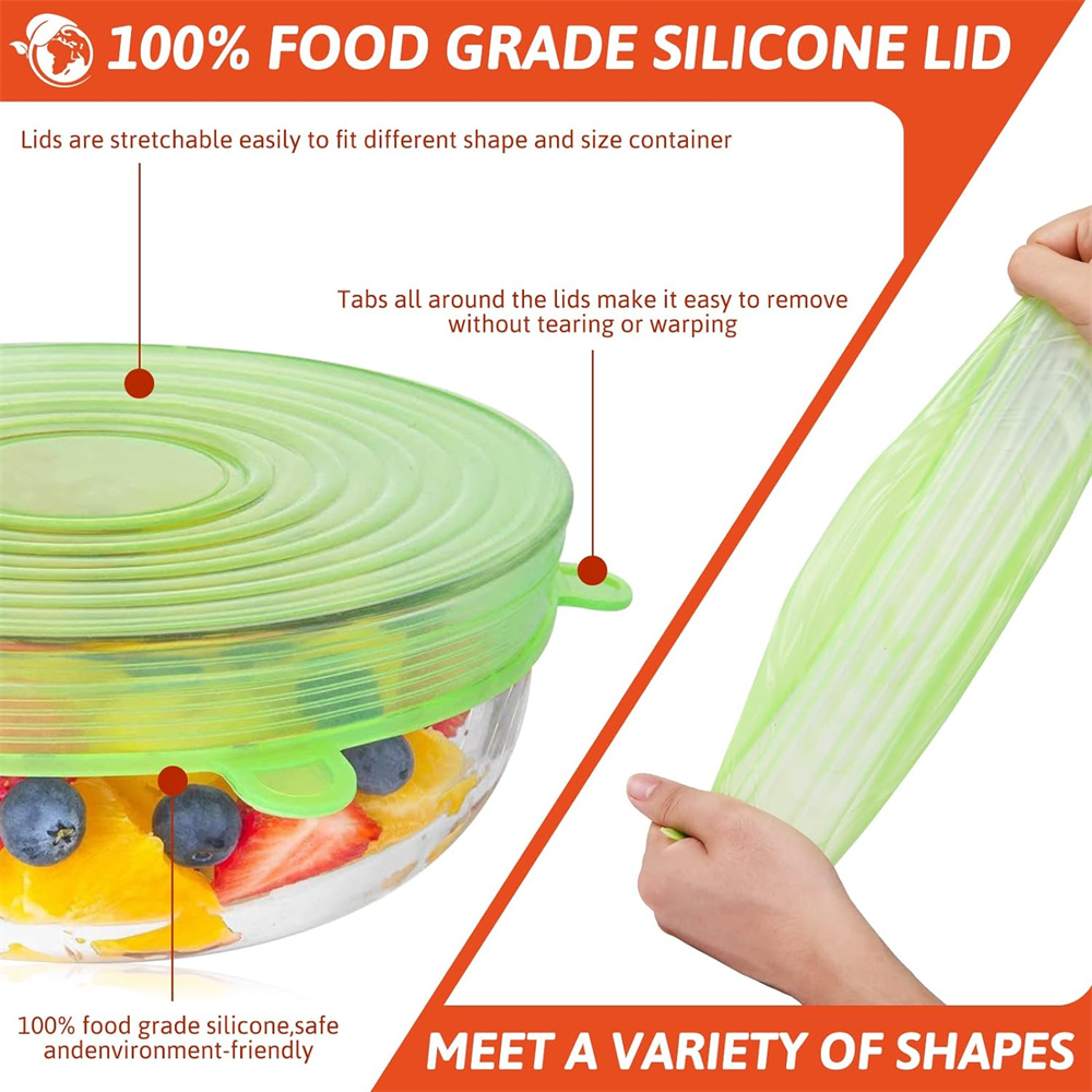 食品保存用の丸いシリコン蓋、6個、ユニバーサルフードカバー、 - Silicone Stretch Lid のレビューと価格