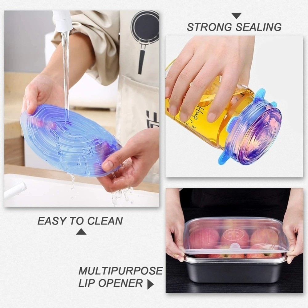 6 個の便利な再利用可能な鮮度保持カバーキッチンガジェットス - Silicone Stretch Lid のレビューと価格