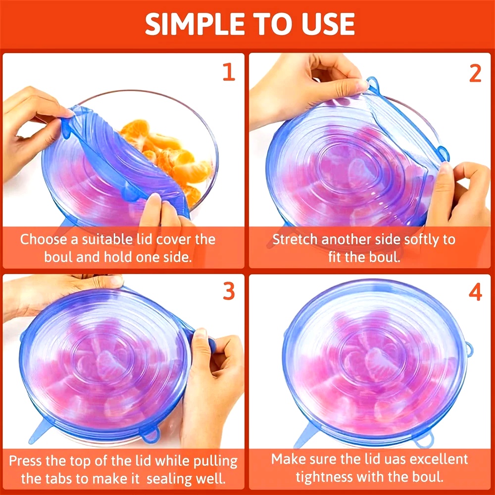 6個入り食品グレードシリコン保存カバー、再利用可能な気密食品 - Silicone Stretch Lid のレビューと価格