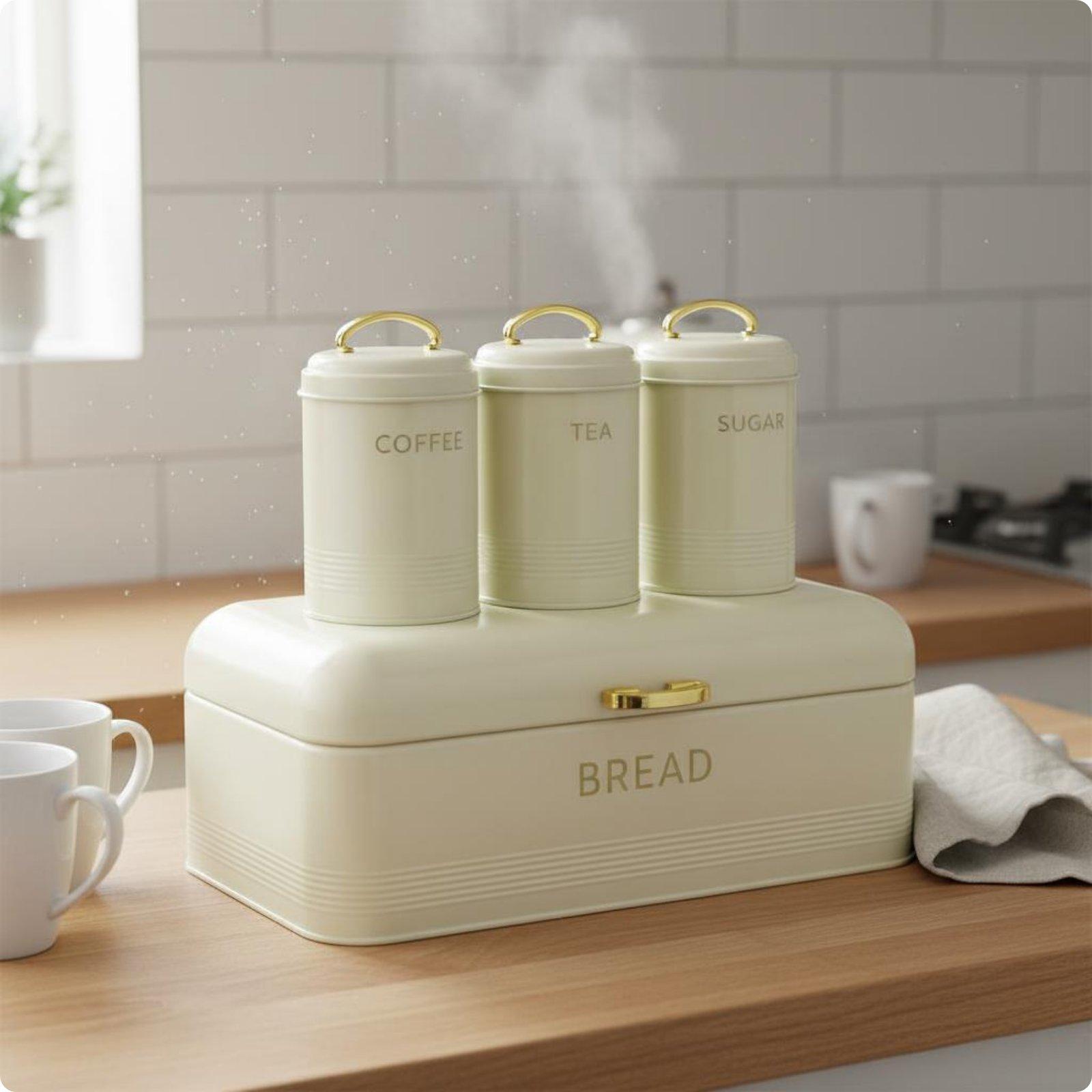 キッチンカウンター用の密閉式パン保存容器、食品整理用、金属製 - Food Storage Kitchen Container Set のレビューと価格