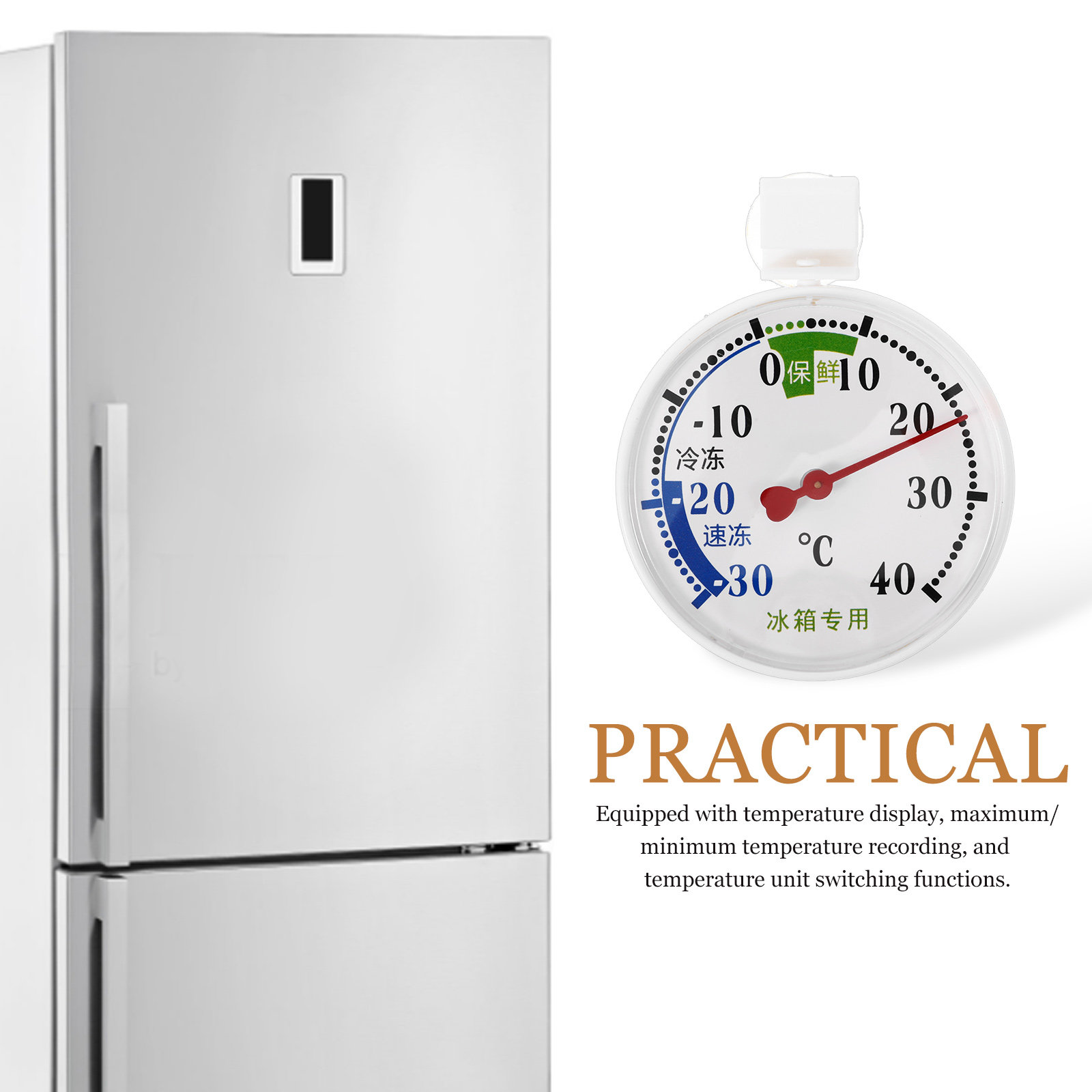 冷蔵庫・冷凍庫・冷蔵保管用の温度計。吸盤付きで、最大・最小温 - Food Storage For Refrigerator のレビューと価格