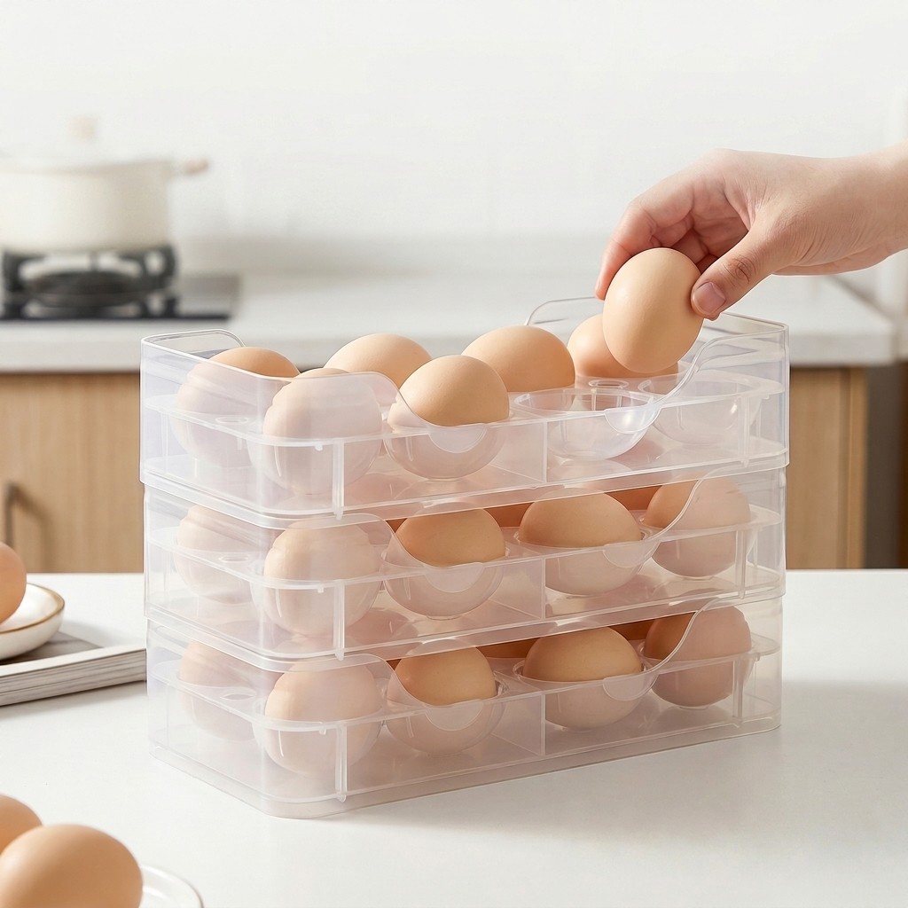 冷蔵庫ドア用積み重ね可能な卵ホルダー 透明プラスチック製卵収 - Food Storage For Refrigerator のレビューと価格