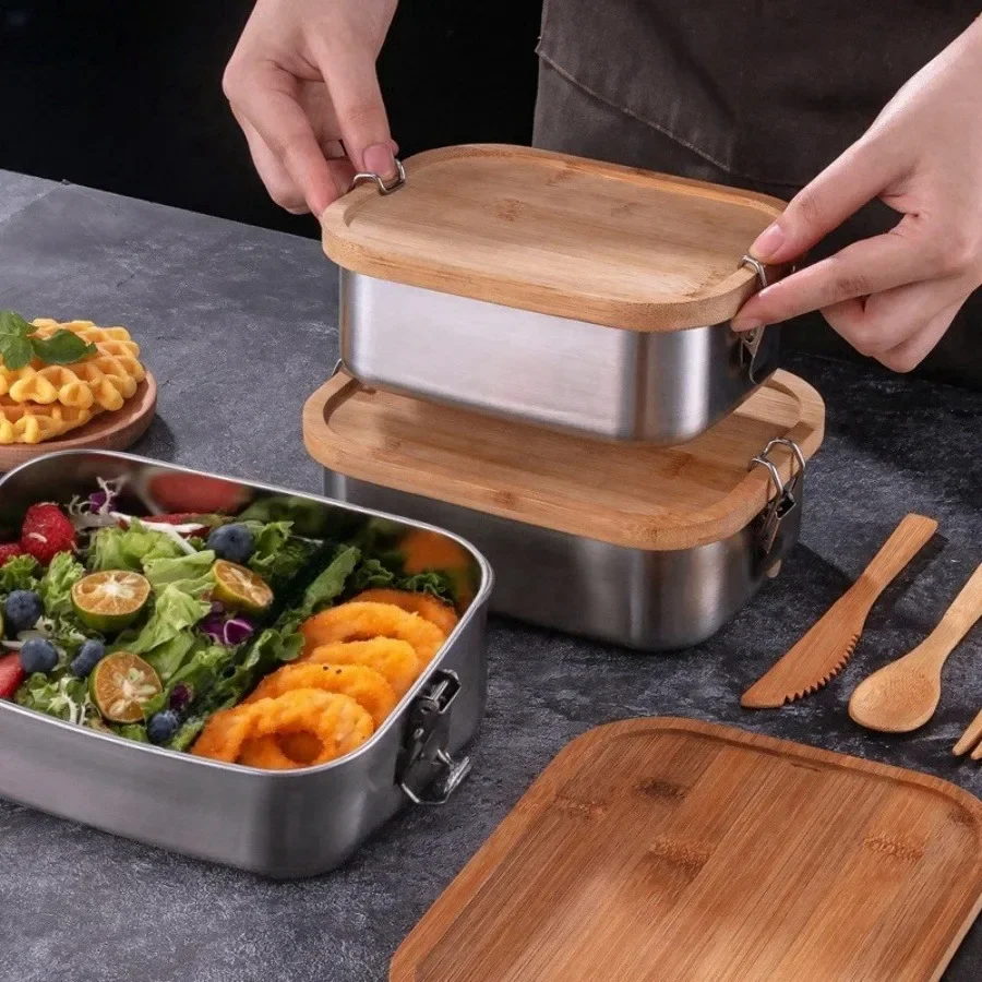 新しい304ステンレス製竹製蓋付きランチボックス、和風蓋付き - Food Storage Underground のレビューと価格