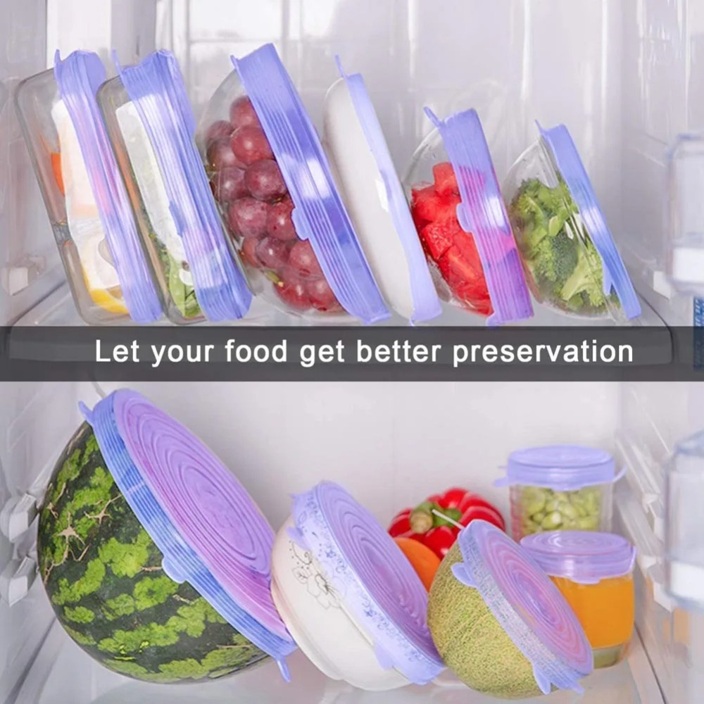 6 個食品再利用可能な鮮度保持カバー滑り止めキッチンガジェッ - Silicone Stretch Lid のレビューと価格