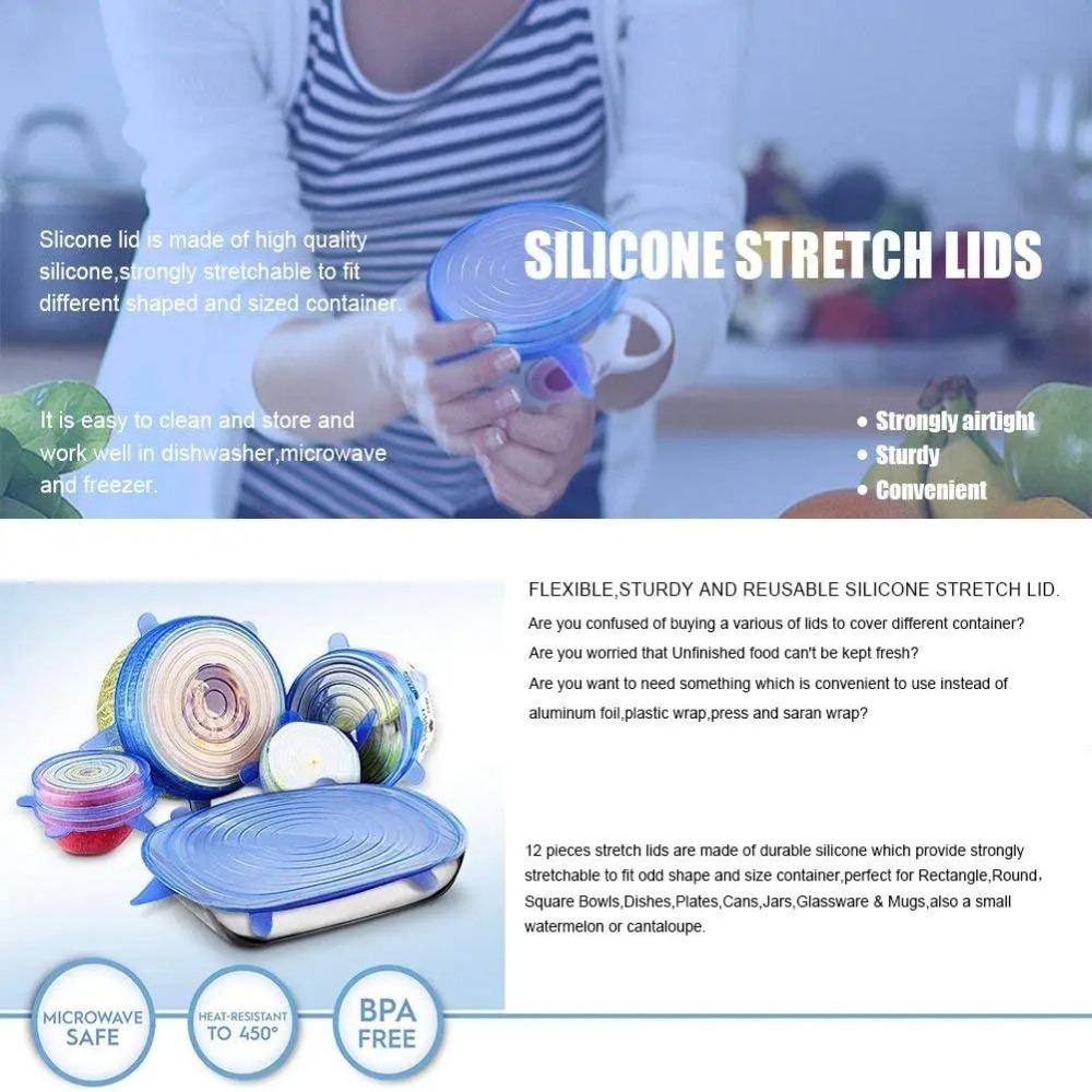 6 個食品再利用可能な鮮度保持カバー滑り止めキッチンガジェッ - Silicone Stretch Lid のレビューと価格