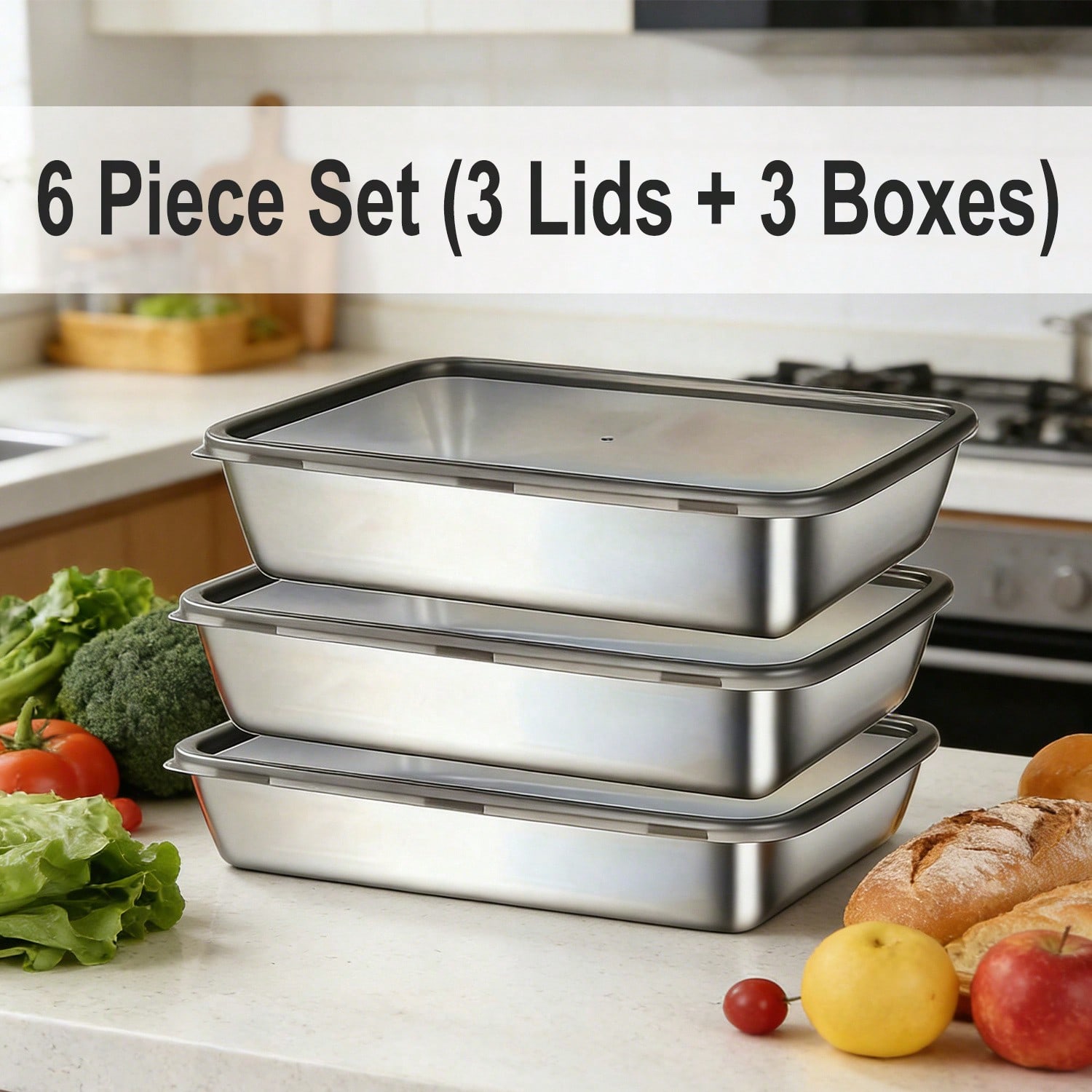 6個セット（3つの容器＋3つの蓋）ステンレス製食品保存容器セ - Food Storage Stainless Steel Containers のレビューと価格