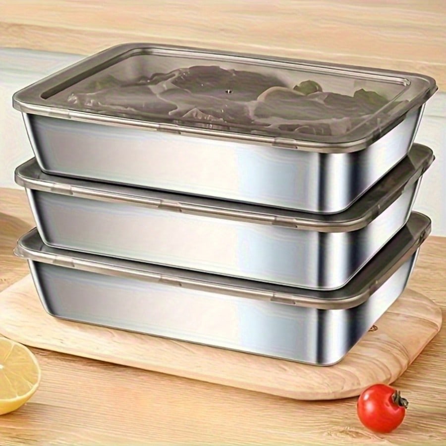 6個セット（3つの容器＋3つの蓋）ステンレス製食品保存容器セ - Food Storage Stainless Steel Containers のレビューと価格