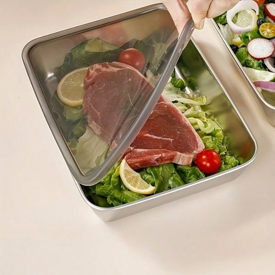 6個セット（3つの容器＋3つの蓋）ステンレス製食品保存容器セ - Food Storage Stainless Steel Containers のレビューと価格