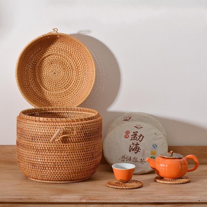 ふた付きの編まれた籐のお茶の収納ボックス,ティーバッグ,コー - Food Storage Underground のレビューと価格