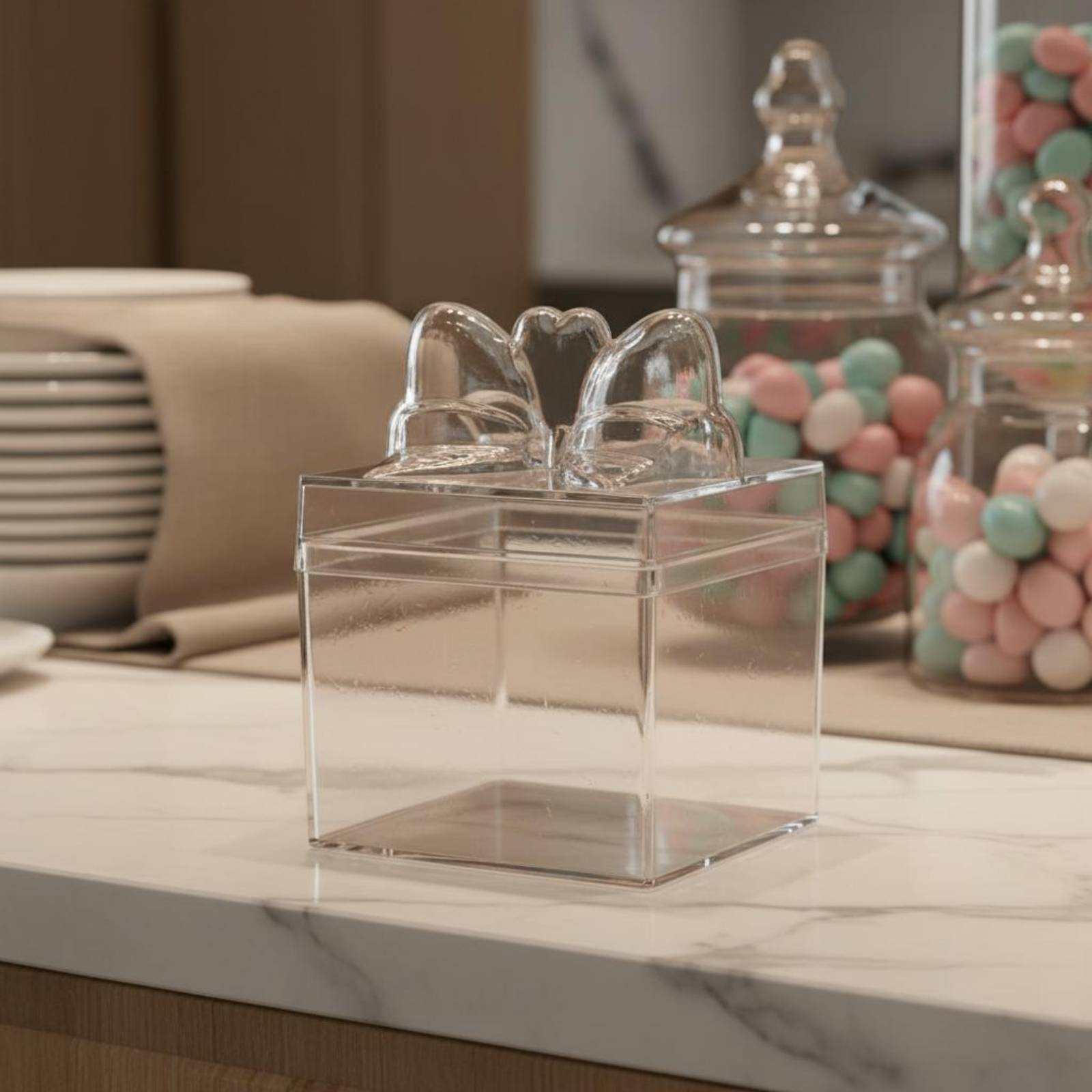 透明プラスチック製キャンディボックス、リボン付き多目的透明キ - Food Storage And のレビューと価格
