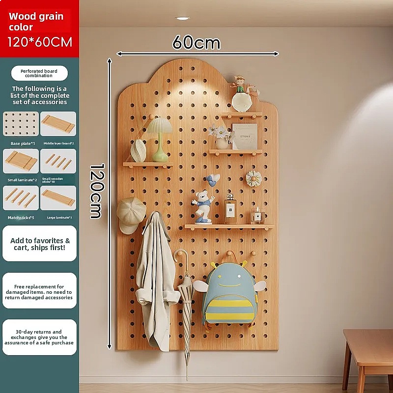 無垢材ペグボード収納棚 壁掛けオーガナイザー リビングルーム - Food Storage Room のレビューと価格