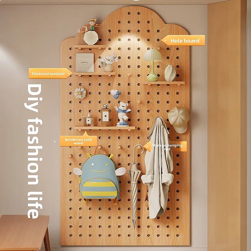 無垢材ペグボード収納棚 壁掛けオーガナイザー リビングルーム - Food Storage Room のレビューと価格