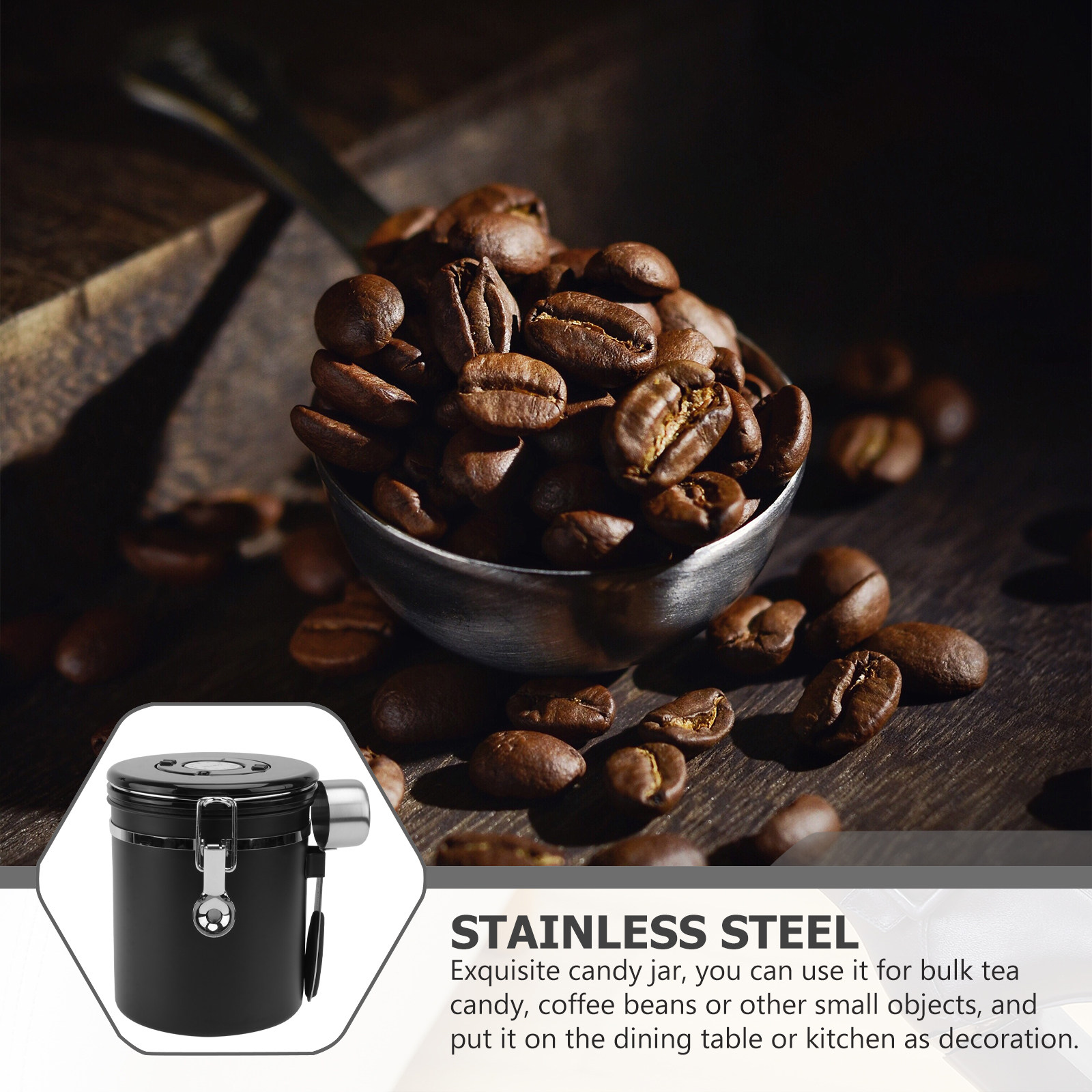 コーヒー豆密封ジャー ステンレス製保存容器 ブラック 密閉食 - Food Storage Stainless Steel Containers のレビューと価格