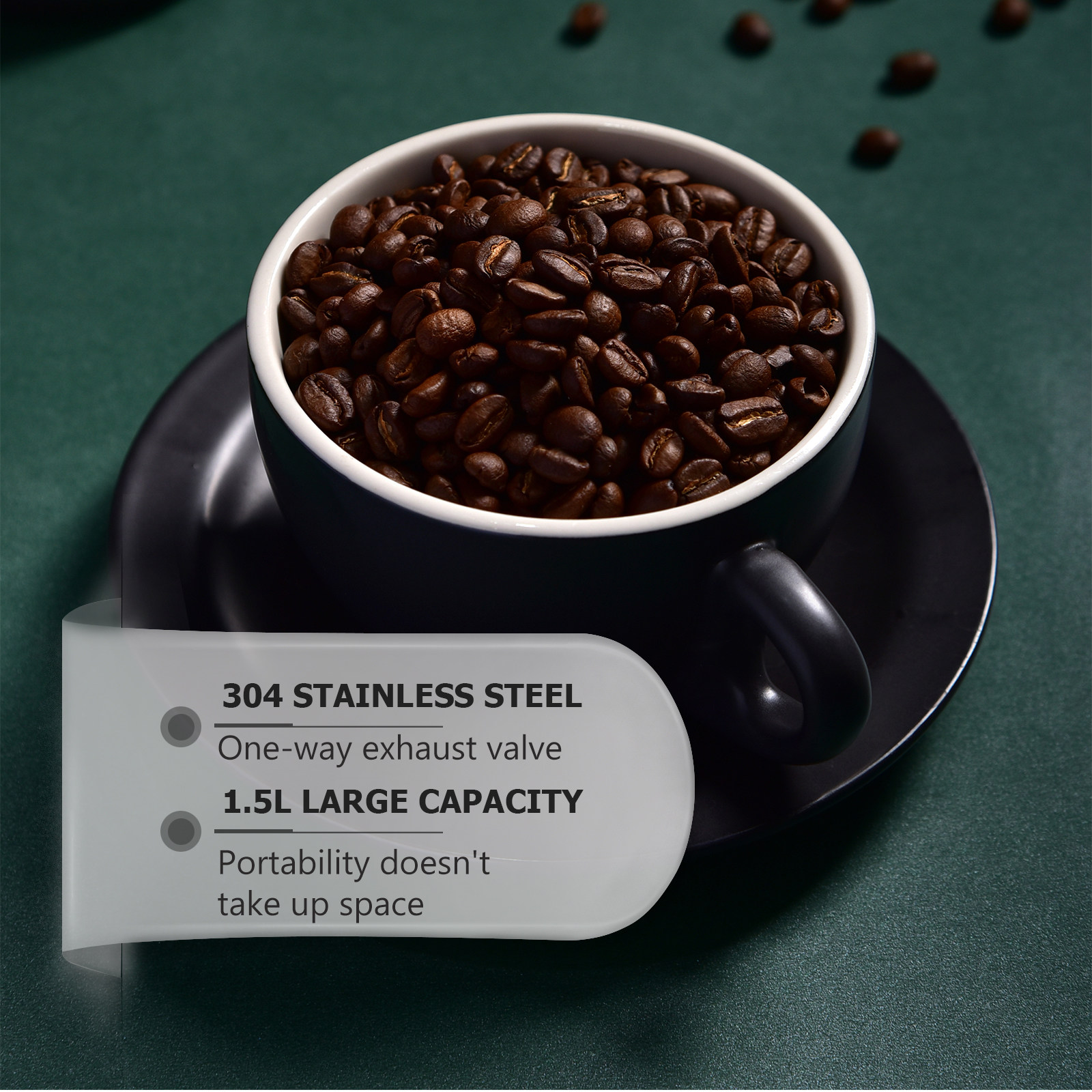 コーヒー豆密封ジャー ステンレス製保存容器 ブラック 密閉食 - Food Storage Stainless Steel Containers のレビューと価格