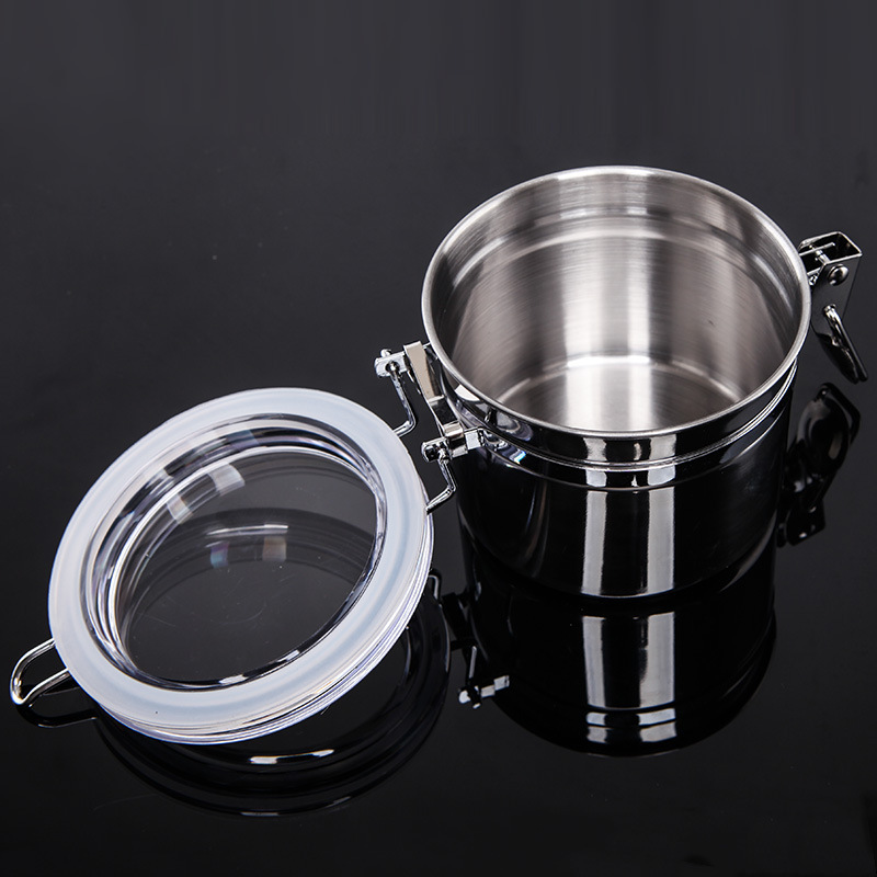 湿度計付きのステンレス製密閉容器。コーヒー豆、お茶、穀物、ナ - Food Storage Stainless Steel Containers のレビューと価格