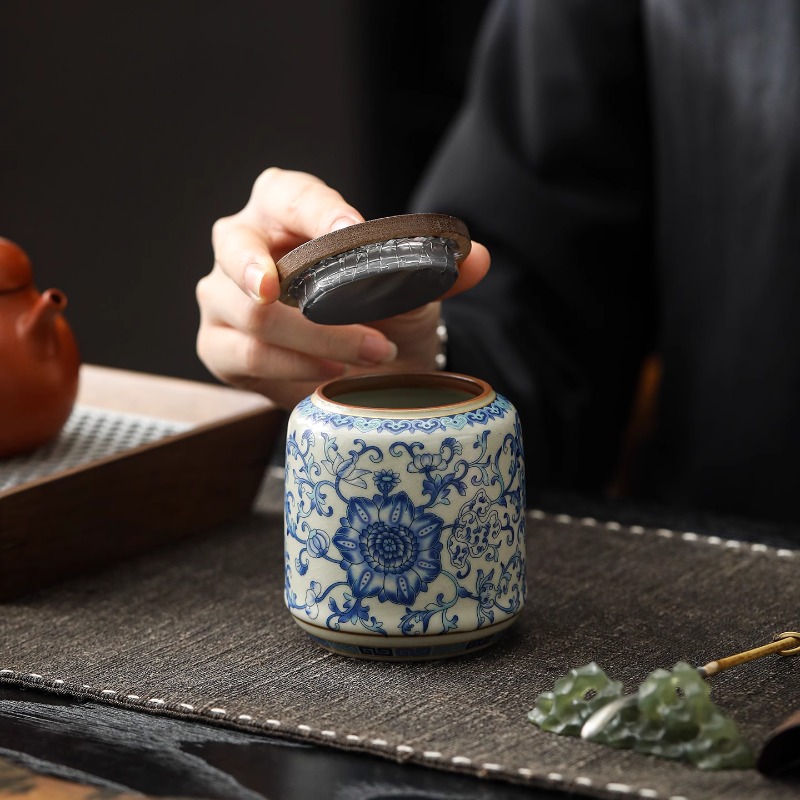 クリエイティブ青と白の磁器密封された茶キャニスター竹蓋ヴィン - Food Storage Jars With Lids のレビューと価格