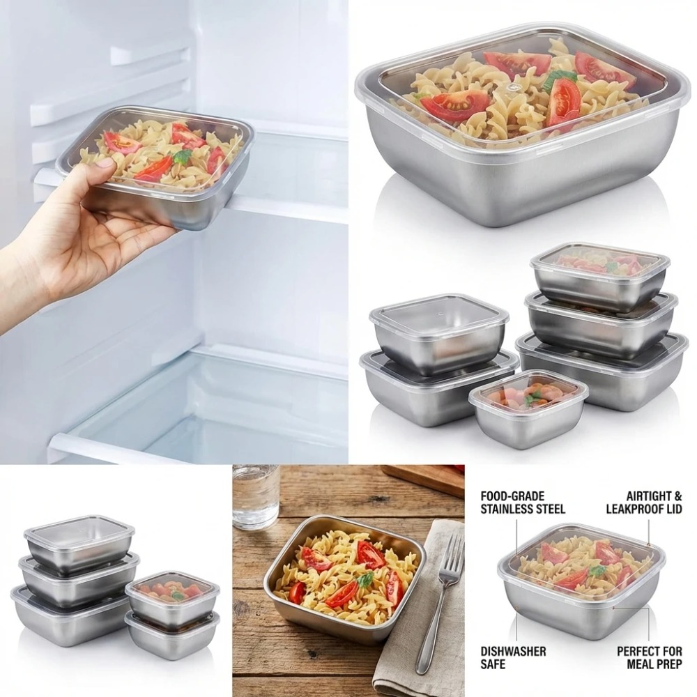 6個入りステンレス製食品保存容器漏れ防止6個入りステンレス製 - Food Storage Stainless Steel Containers のレビューと価格