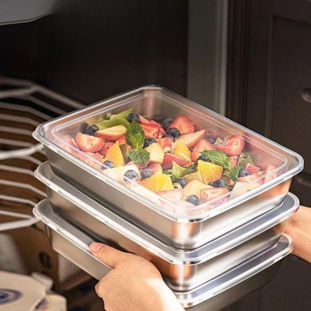食品グレードのステンレス製サービングトレイ（蓋付き）、多目的 - Food Storage Stainless Steel Containers のレビューと価格
