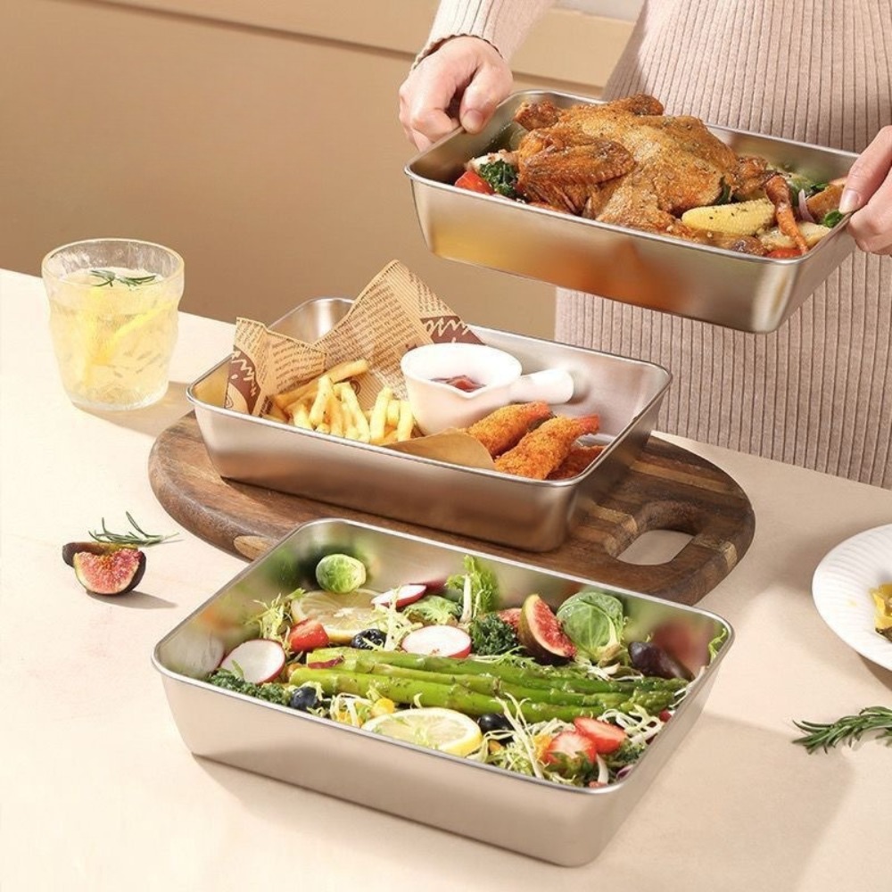 食品グレードのステンレス製サービングトレイ（蓋付き）、多目的 - Food Storage Stainless Steel Containers のレビューと価格