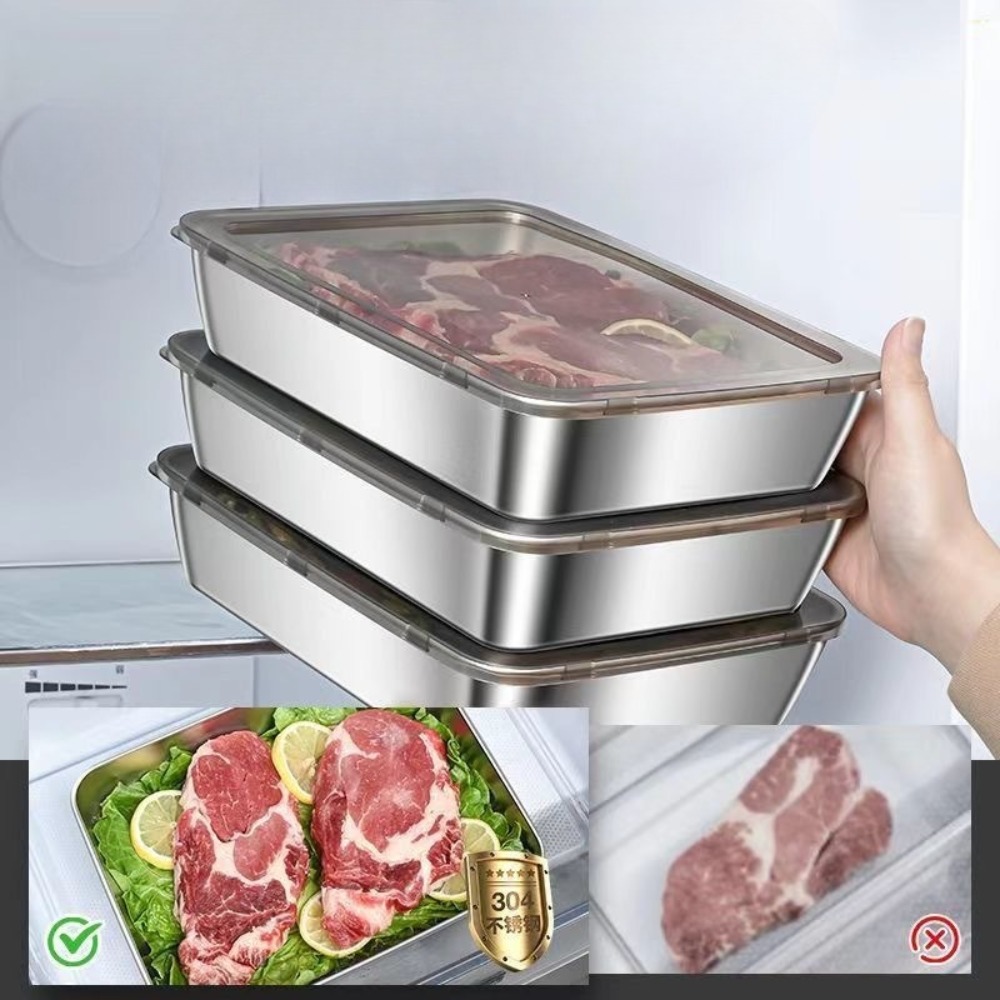 食品グレードのステンレス製サービングトレイ（蓋付き）、多目的 - Food Storage Stainless Steel Containers のレビューと価格
