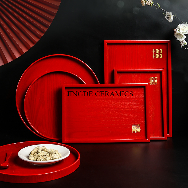 1pc 木製赤いトレイ結婚式用品リビングルームドライフルーツ - Food Storage Room のレビューと価格