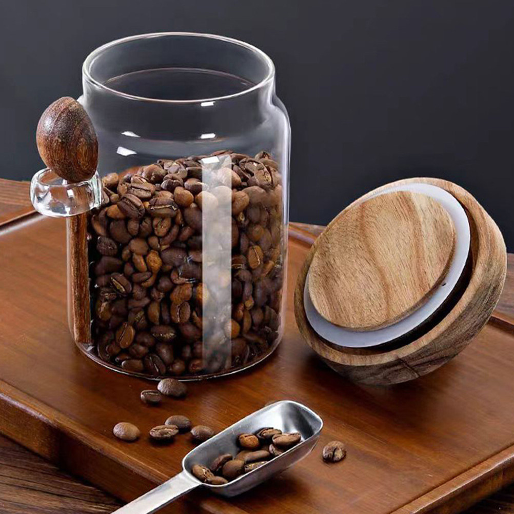 透明ガラス製食品保存容器、気密性のある木製蓋付き、コーヒー容 - Food Storage Jars With Lids のレビューと価格
