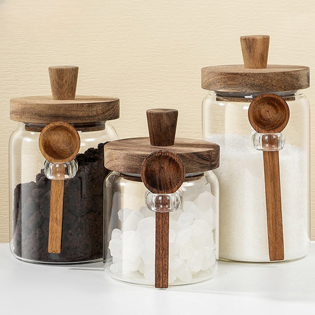 透明ガラス製食品保存容器、気密性のある木製蓋付き、コーヒー容 - Food Storage Jars With Lids のレビューと価格